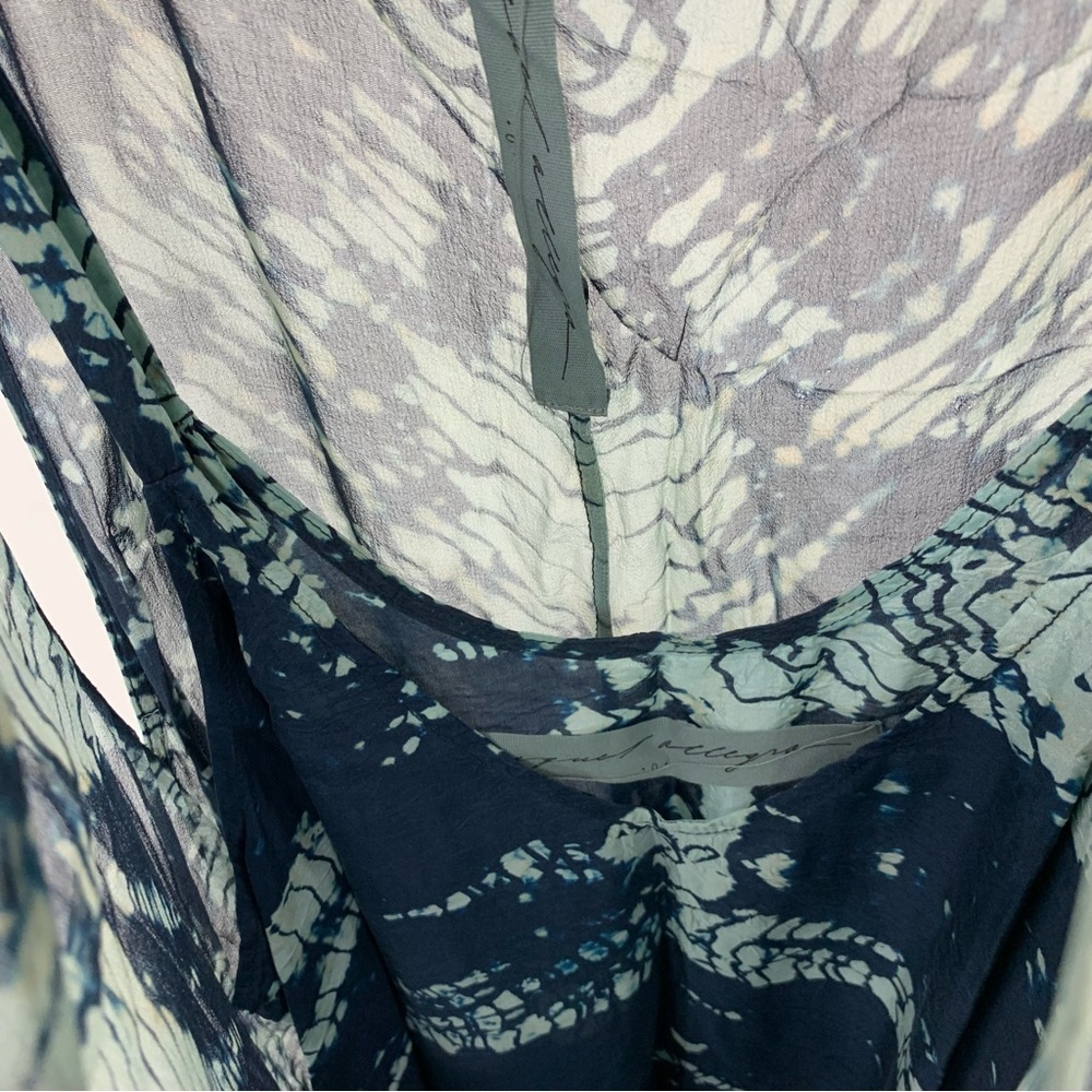 RAQUEL ALLEGRA Mist and Navy Tie Dye Maxi Sheer Silk Tie Waist V-neck Dress 0 - Picture 8 of 12